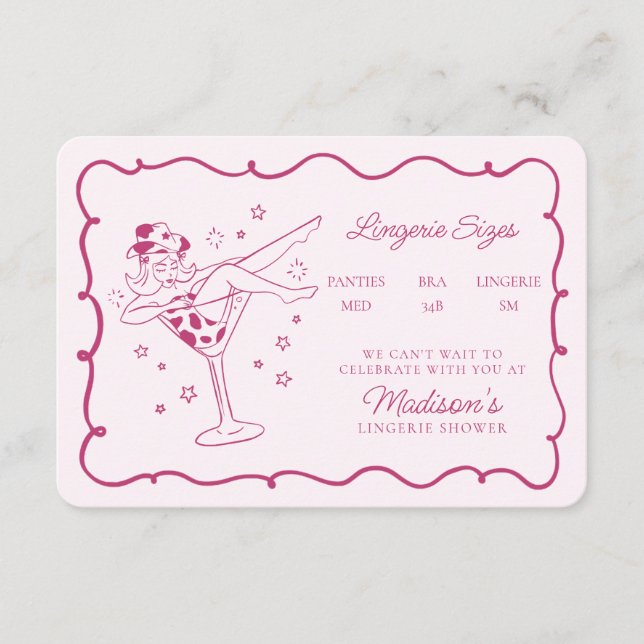 Pink Cocktails and Cowgirls Lingerie Sizes Insert (Front)