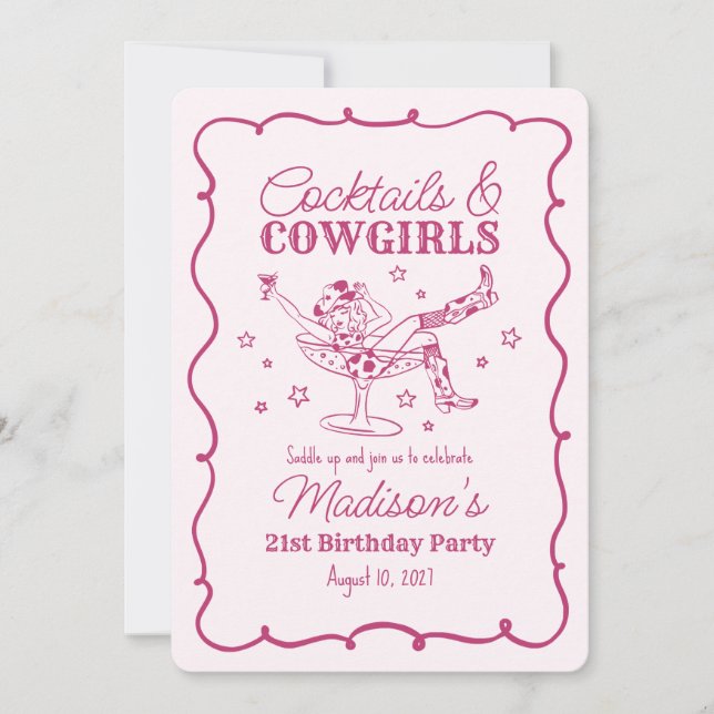 Pink Cocktails and Cowgirls Nash Bash Birthday Invitation (Front)