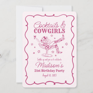 Pink Cocktails and Cowgirls Nash Bash Birthday Invitation