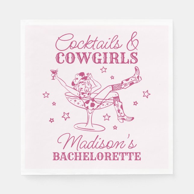 Pink Cocktails and Cowgirls Rodeo Bachelorette Napkin (Front)