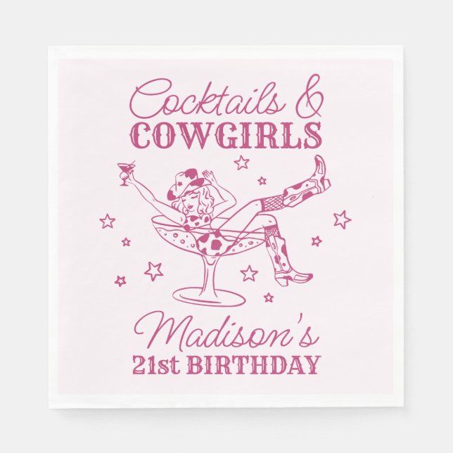 Pink Cocktails and Cowgirls Rodeo Birthday Napkin (Front)