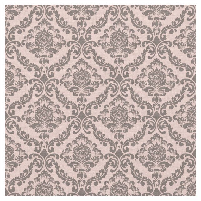 Pink & Cocoa Damask Fabric (Close Up)