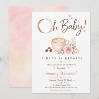 Pink Coffee Baby Shower A Baby Is Brewing Invitation
