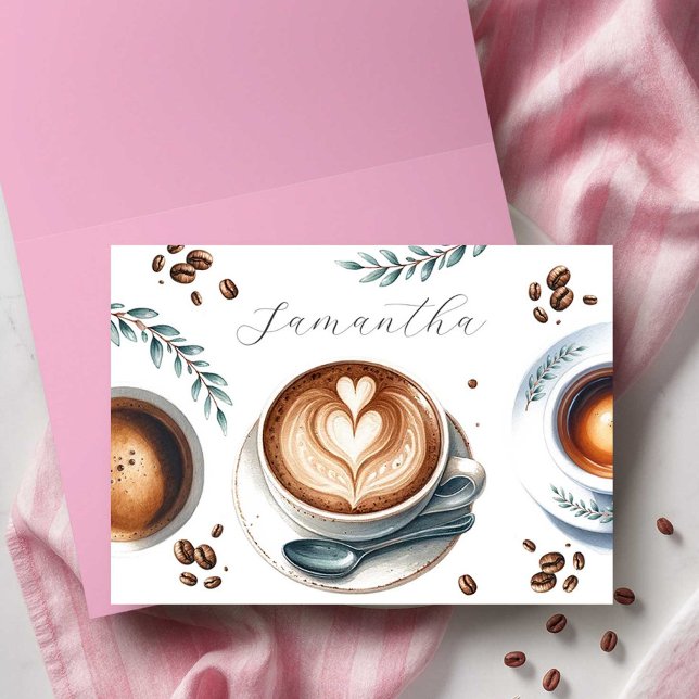 Pink Coffee Bridal Shower Theme Greeting Cards (pink coffee bridal shower theme greeting cards on sale small business owner Do Tell A Belle)
