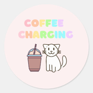 Pink Coffee&Cat classic round sticker