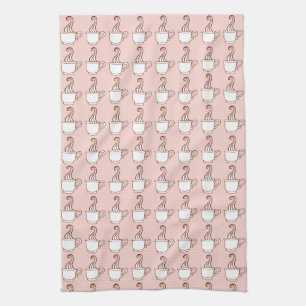 Pink Coffee Cups Pattern Kitchen Towel