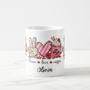 PINK COFFEE MUGS PEACE VALENTINE'S DAY NAME MUG