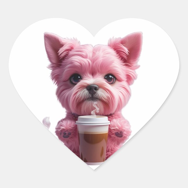pink coffee puppy heart sticker (Front)