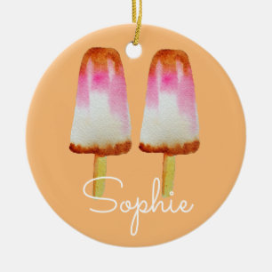 Pink cola popsicles girl's theme sweets name ceramic tree decoration