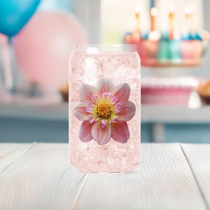 Pink Collarette Dahlia Bloom Floral Can Glass
