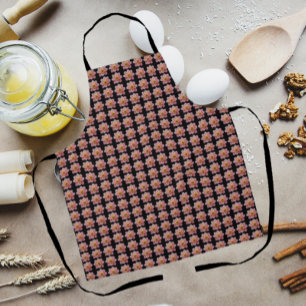 Pink Collarette Dahlia Floral Pattern on Black Apron