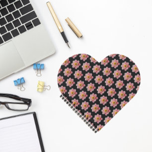 Pink Collarette Dahlia Floral Pattern on Black Notebook