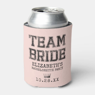 Pink Collegiate Team Bride Bachelorette Party Can Cooler