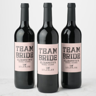 Pink Collegiate Team Bride Bridal Shower Wine Label