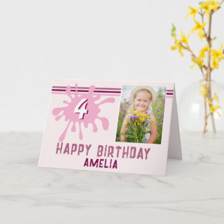 Pink Color Splash 3 Photo Birthday Card for Girls