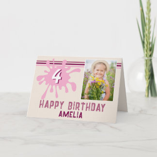 Pink Color Splash 3 Photo Birthday Card for Girls