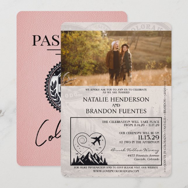 Pink Colorado Passport Wedding Invitation (Front/Back)