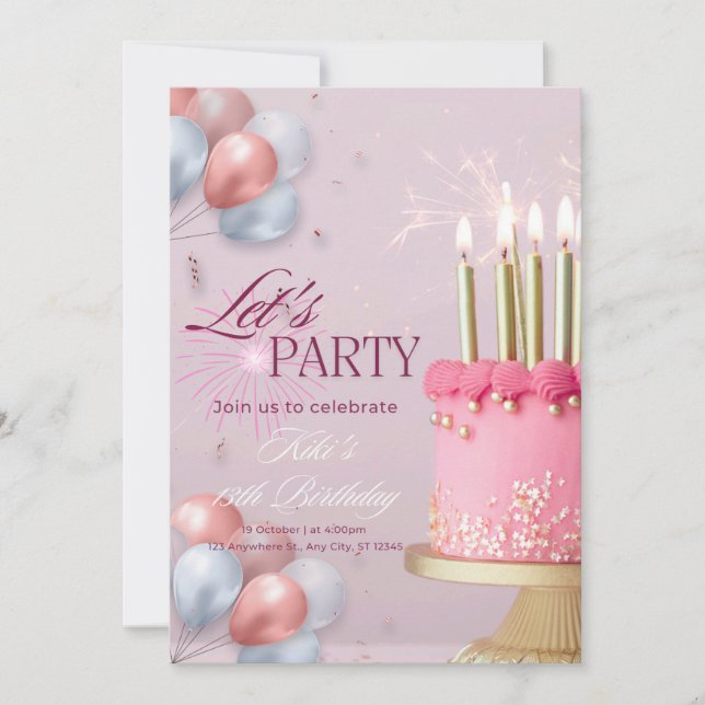 pink colour birthday calibration invitation (Front)