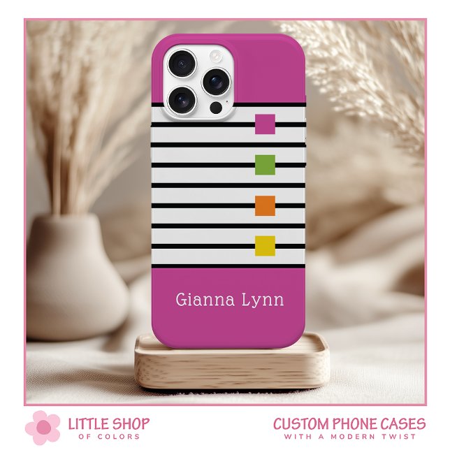 Pink Colour Block Black Stripes Monogram Case-Mate iPhone Case (Creator Uploaded)