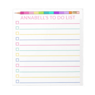 Pink Colour Block Pencil To Do List Personalise Notepad
