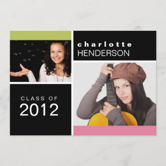 Pink colour block photo graduation announcement