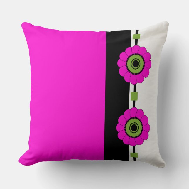 Pink Colour Blocked and Floral Cushion (Front)