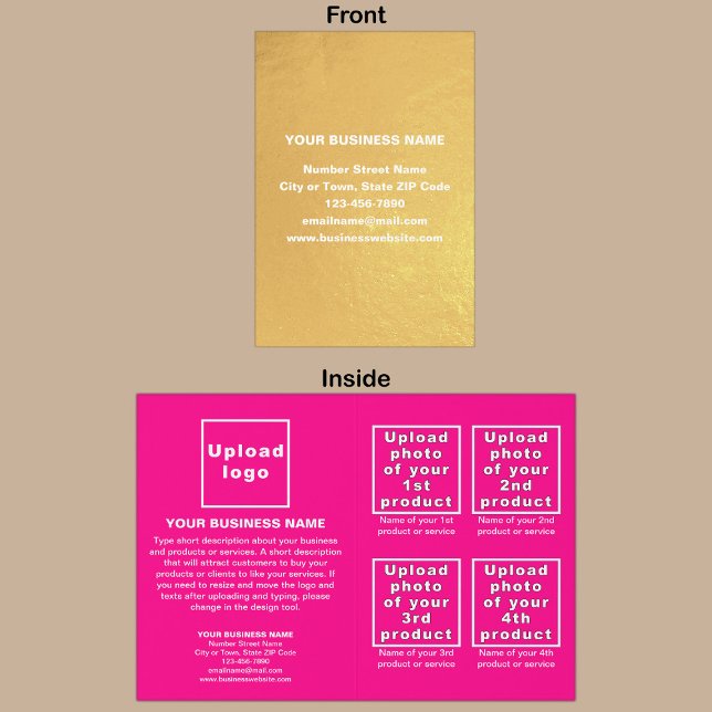 Pink Colour Business Brand on Foil Card (Your business brand on card with gold foil background. Pink background inside.)