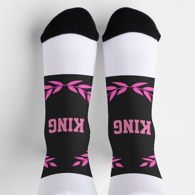 Pink Colour King Text Printed Women Men super Crew Socks (Top)
