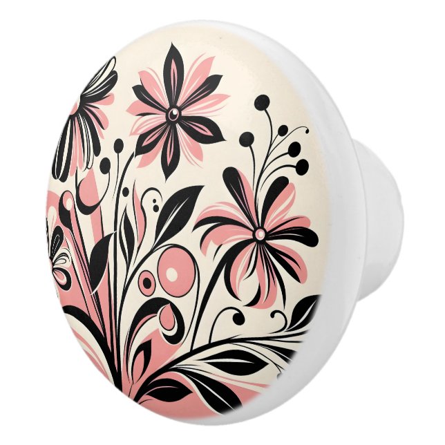 Pink colour pop floral ceramic knob (Right)
