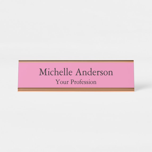 Pink Colour Professional Modern Plain Desk Name Plate (Front)