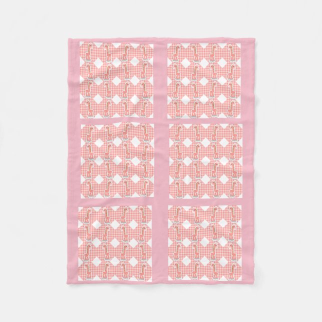 Pink Colour Quilt Giraffes Design Fleece Blanket (Front)