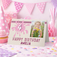 Pink Colour Splash 3 Photo Birthday Card for Girls