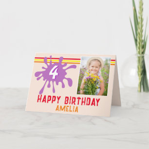 Pink Colour Splash 3 Photo Birthday Card for Girls