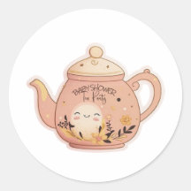 Pink colour Teapot with Floral stickers