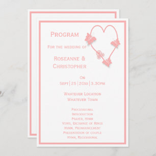 Pink Coloured Butterflies Heart Design Wedding Programme
