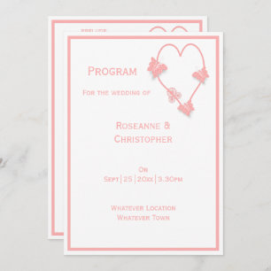 Pink Coloured Butterflies Heart Design Wedding Programme