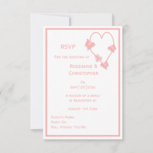 Pink Coloured Butterflies Heart Design Wedding RSVP Card