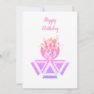 Pink coloured geometrical art & flowers Flat Card