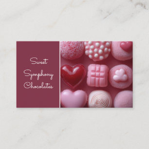 Pink coloured heart shaped chocolates business card