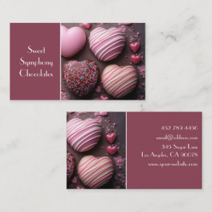 Pink coloured heart shaped chocolates business card