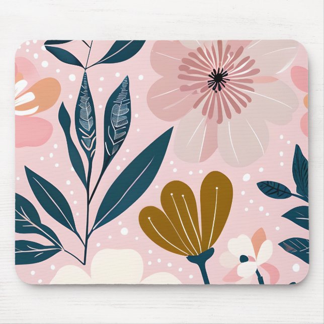 Pink Colourful Aesthetic Floral Mouse Pad  (Front)