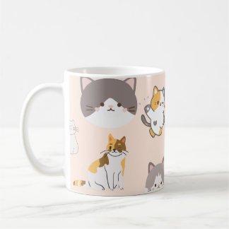 Pink Colourful Cat Pattern Coffee Mug