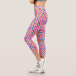 Pink Colourful Chequered Pattern Capri Leggings