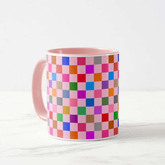 Pink Colourful Chequered Pattern  Mug (Front Left)