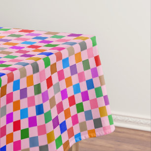 Pink Colourful Chequered Pattern Tablecloth