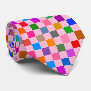 Pink Colourful Chequered Pattern Tie