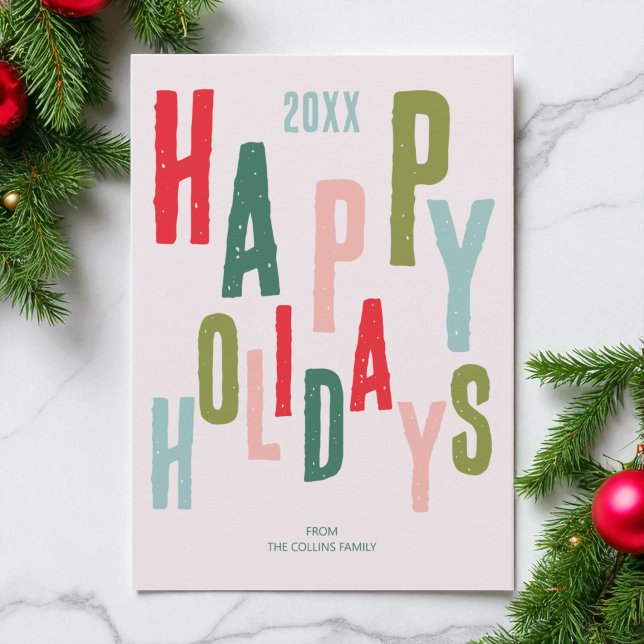 Pink Colourful Festive Happy Holidays Christmas Holiday Card (Pink Colorful Festive Happy Holidays Christmas Holiday Card)