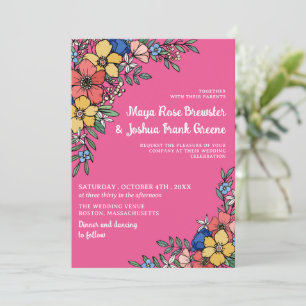 Pink Colourful Flowers Spring Summer Wedding Invitation