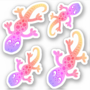 Pink Colourful Gecko Lizard Drawing Kids Sticker