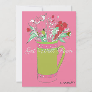 Pink Colourful Get Well Flowers In A Mug Card